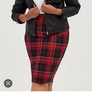 TORRID Red & Black Plaid Stretch Ponte Pencil Skirt
